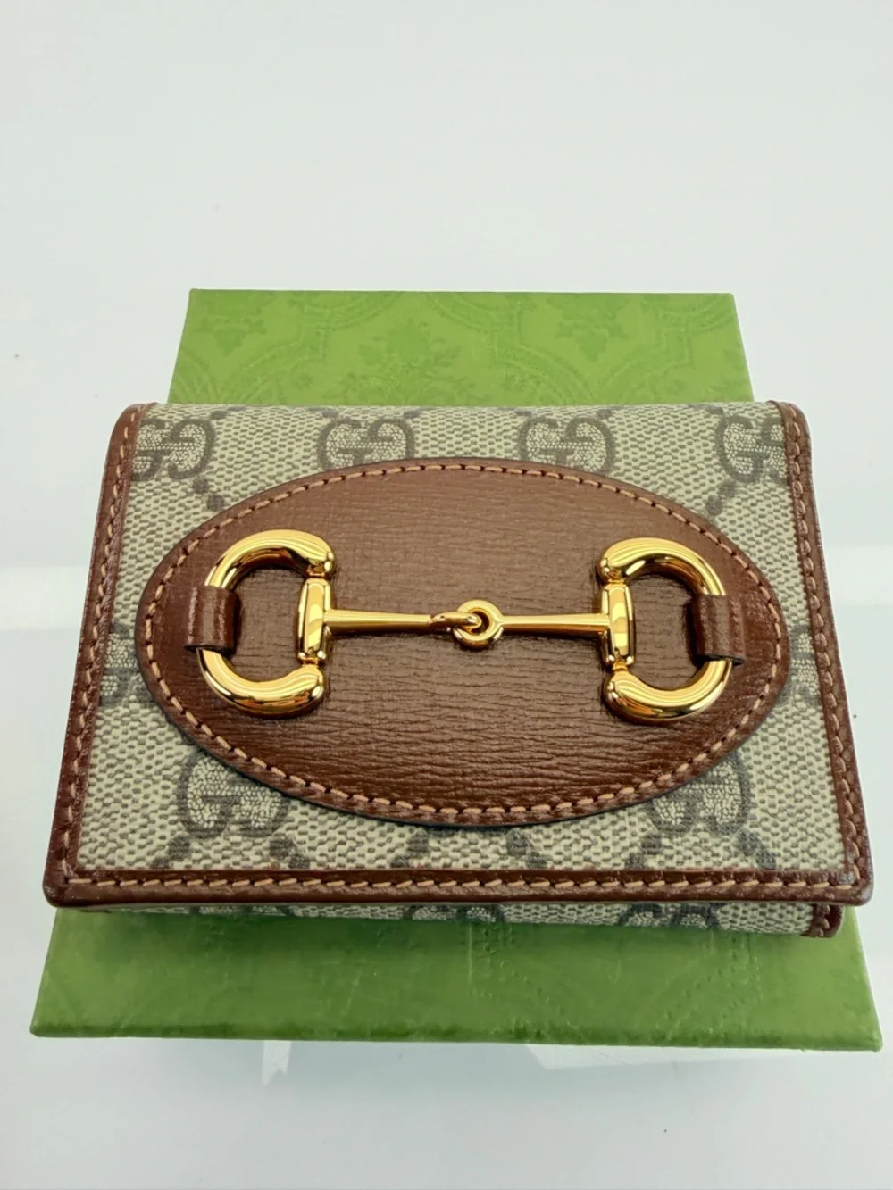 Gucci Brown GG Canvas Small Wallet with Gold Horsebit New